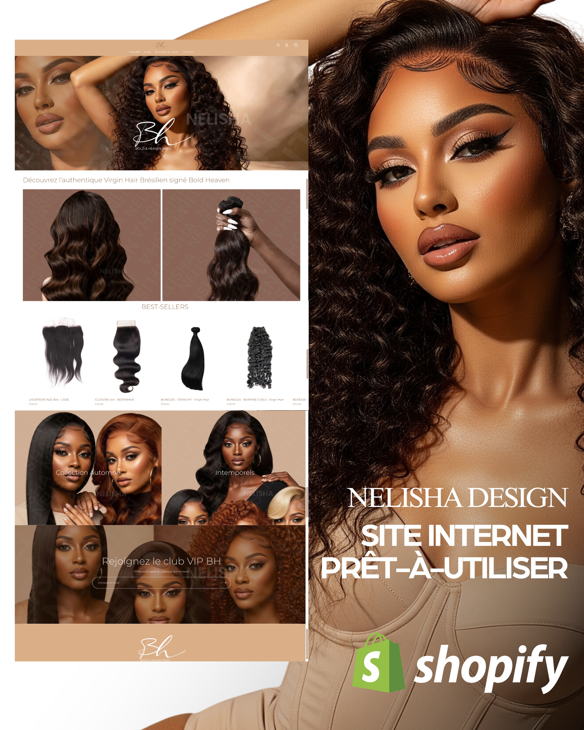 Wigs/ Hair Business - SITE INTERNET SHOPIFY - Prêt à utiliser