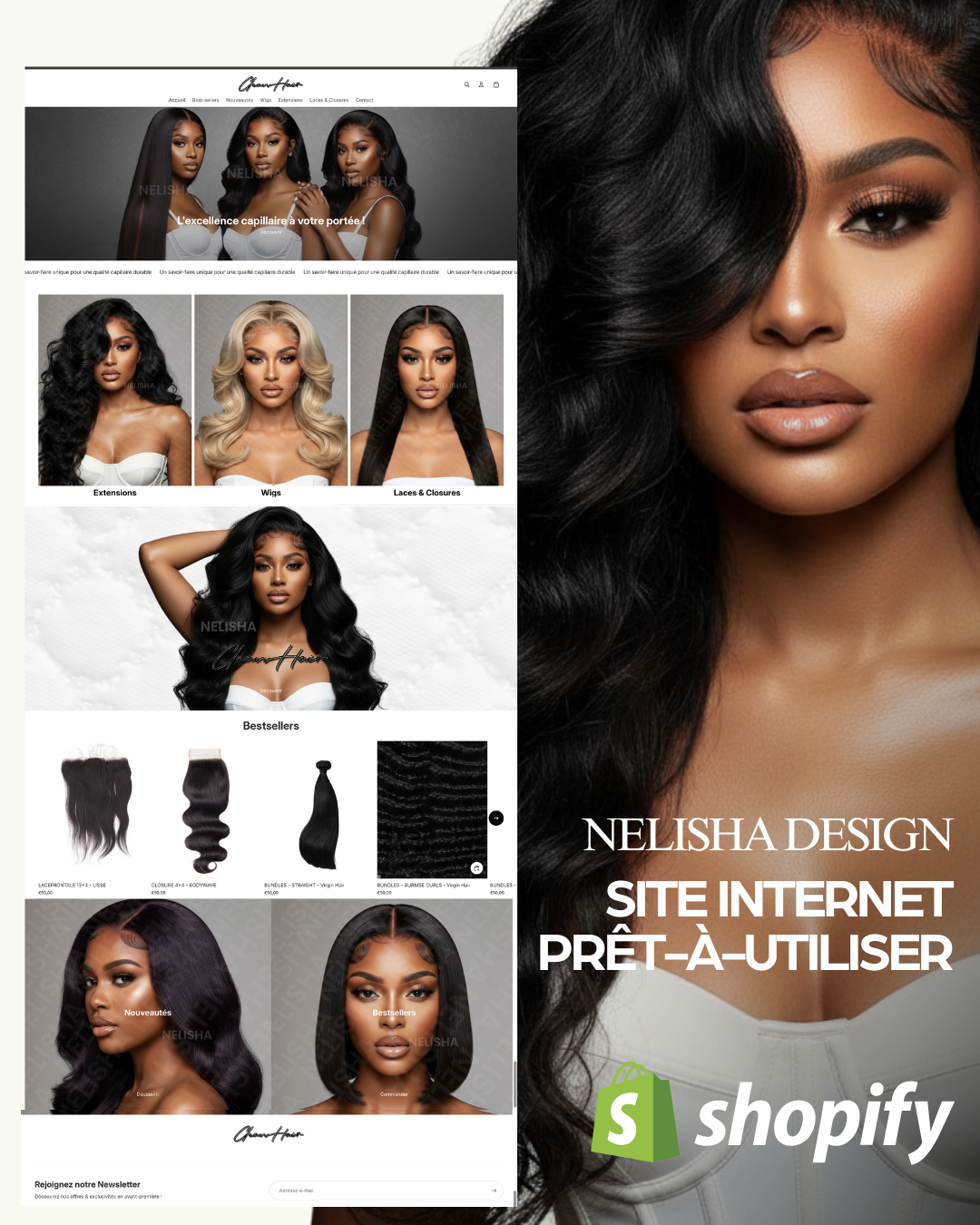Beauté/ Hair Business - SITE INTERNET SHOPIFY - Prêt à utiliser